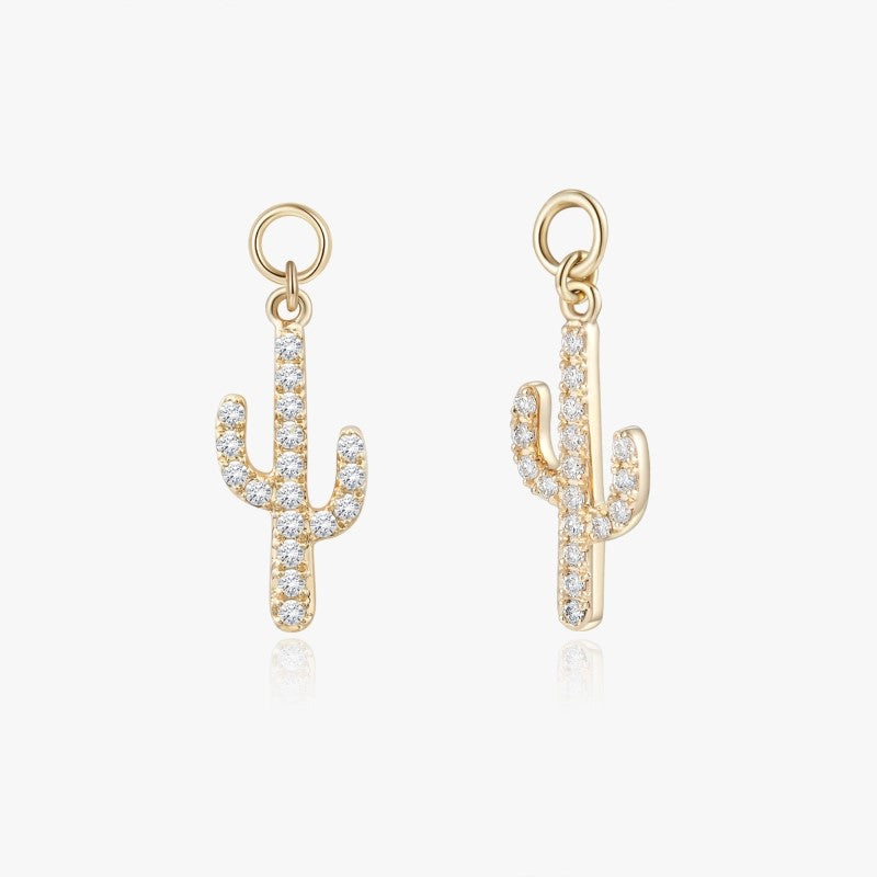 Cactus 14K Solid Gold Diamond Earring Charm