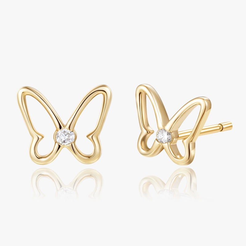 Butterfly 14K Solid Gold Diamond Stud