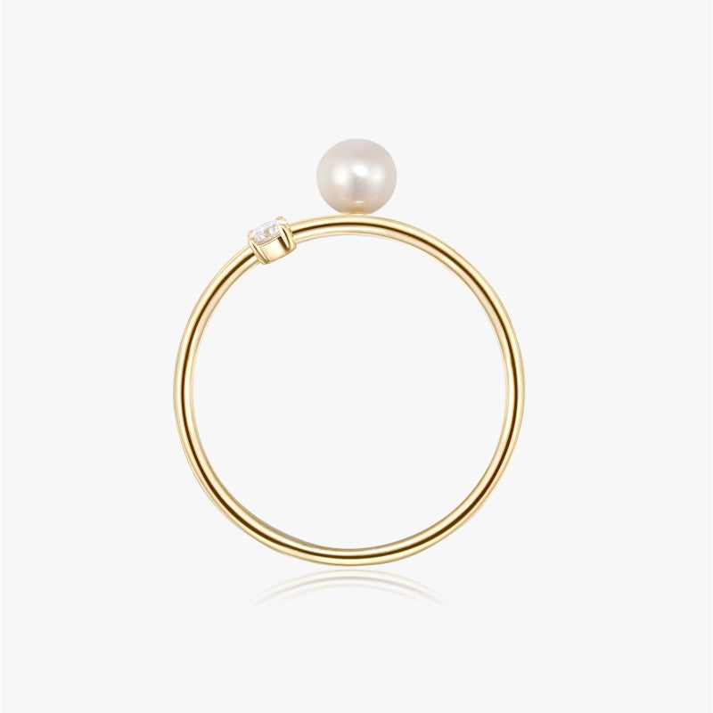 Jenesis 14K Solid Gold Pearl and Diamond Ring