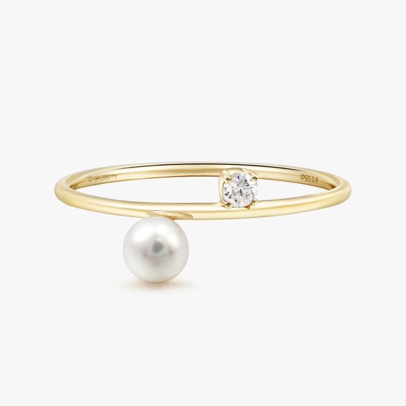 Jenesis 14K Solid Gold Pearl and Diamond Ring