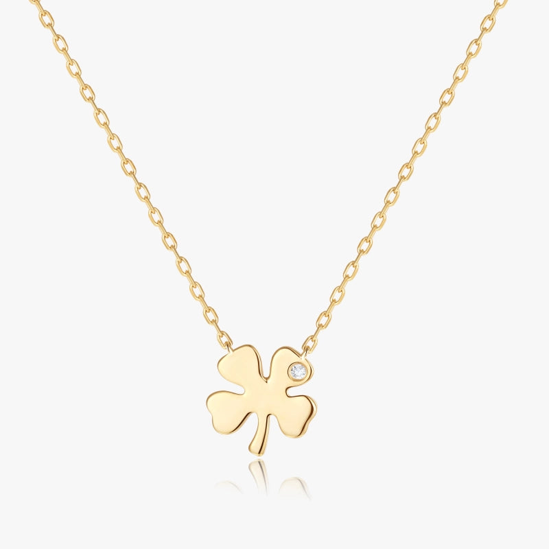 Clover 14K Solid Gold Diamond Necklace