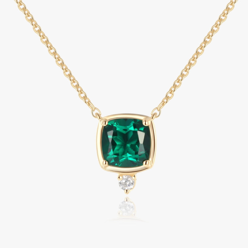 Michelle 14K Solid Gold Created Emerald Diamond Necklace