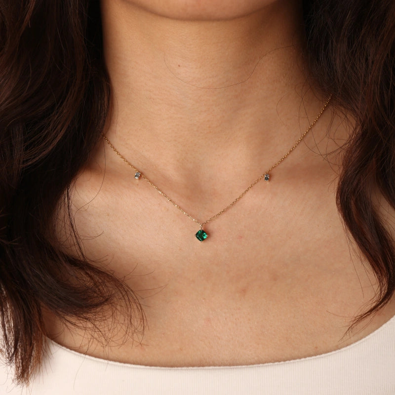 Stevie 14K Solid Gold Created Emerald and Topaz Necklace