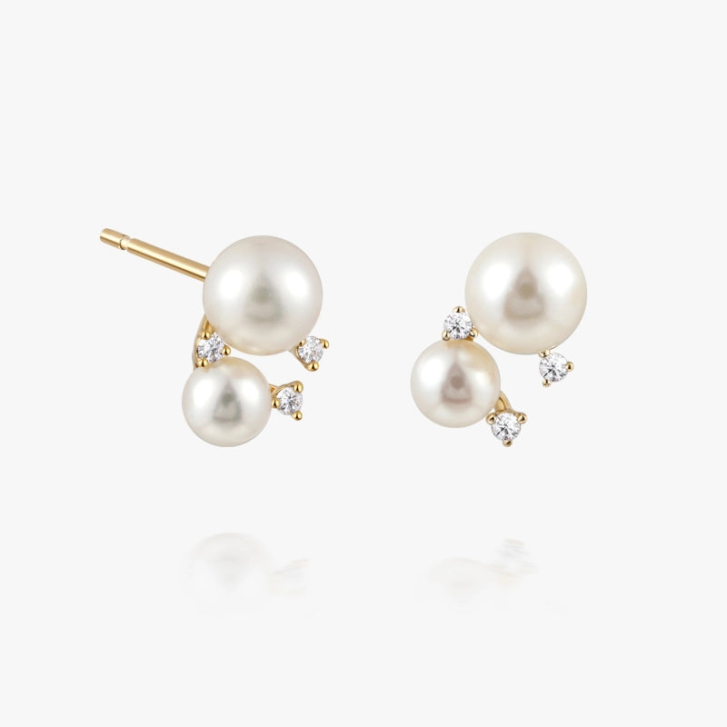 Inès 14K Solid Gold Pearl and Diamond Stud