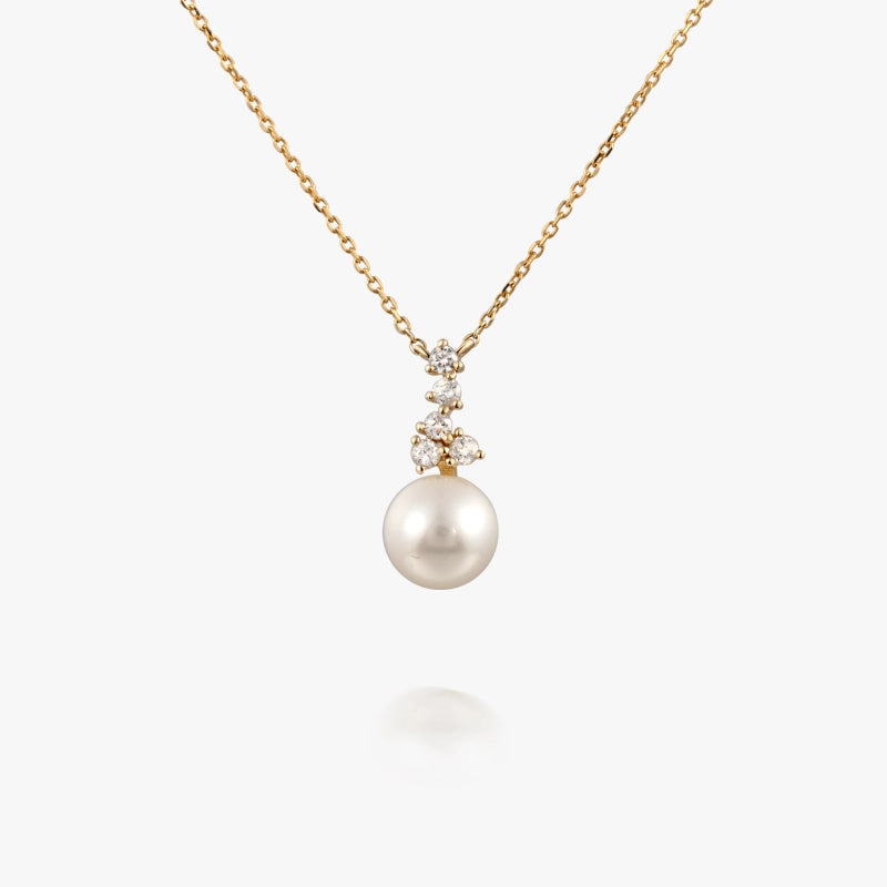 Aubrey 14K Solid Gold Pearl with Diamond Necklace