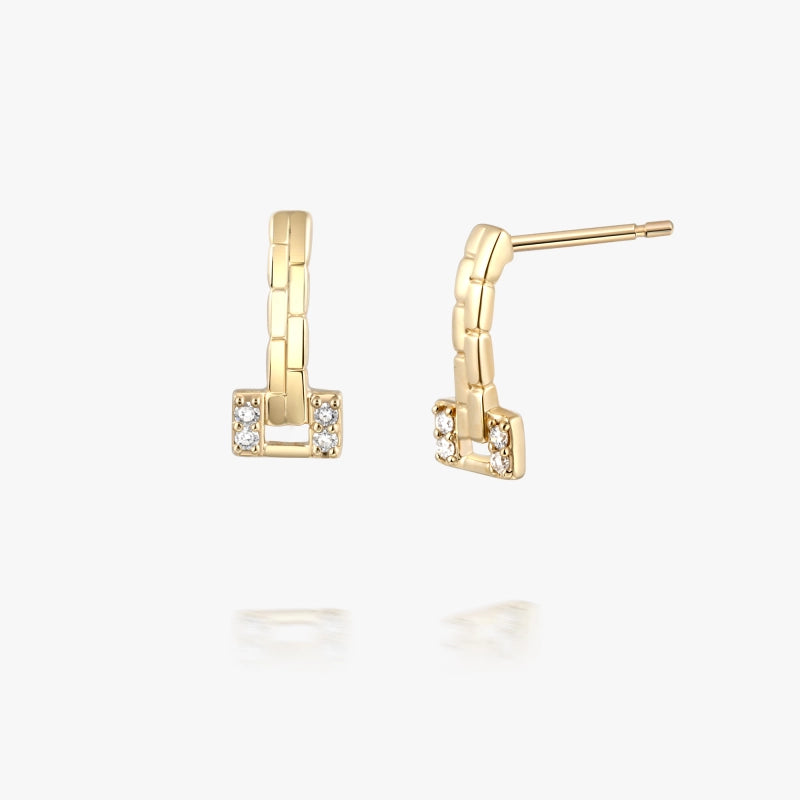 Penelope 14K Solid Gold Rectangular Chain Huggie Earring