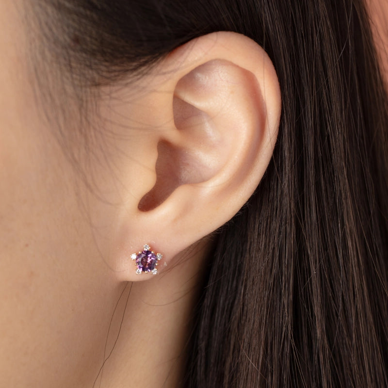 Snowflake 14K Solid Gold Amethyst Stud