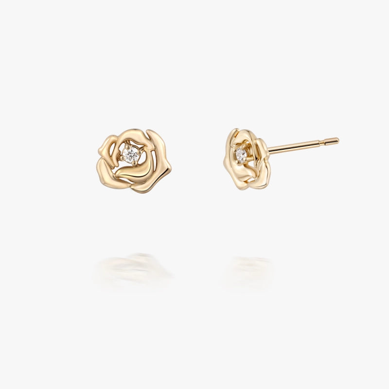 Rose 14k Solid Gold Diamond Stud