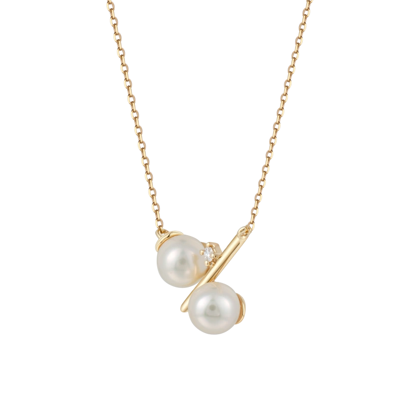 Lydia 14K Solid Gold Double Pearl Diamond Necklace