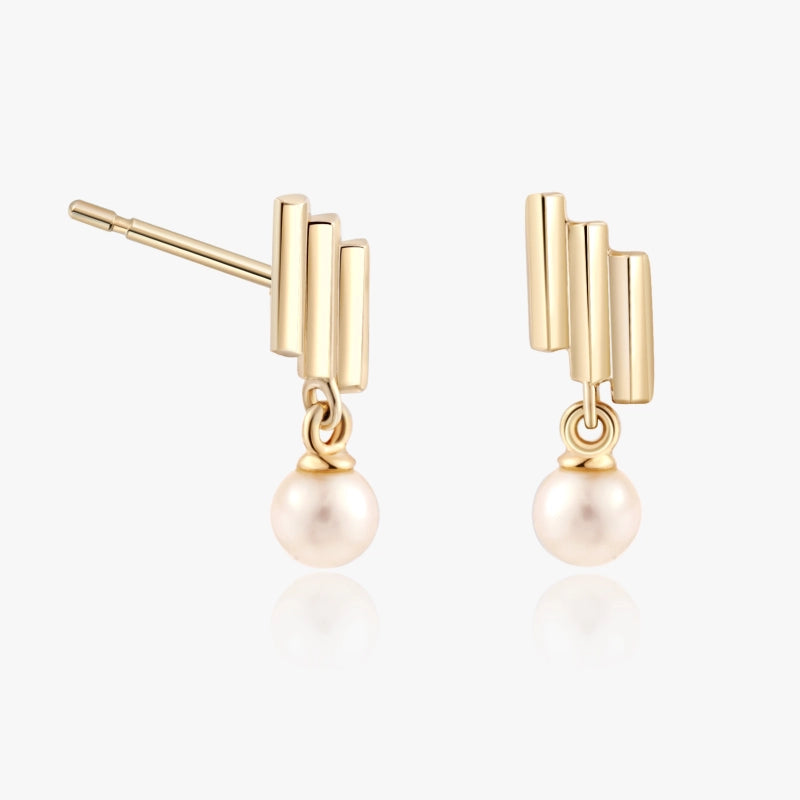 Lily 14K Solid Gold Geometry Pearl Earring