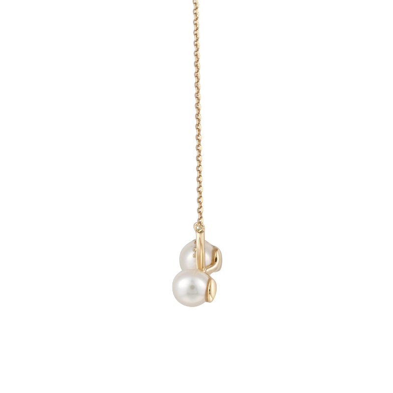 Lydia 14K Solid Gold Double Pearl Diamond Necklace